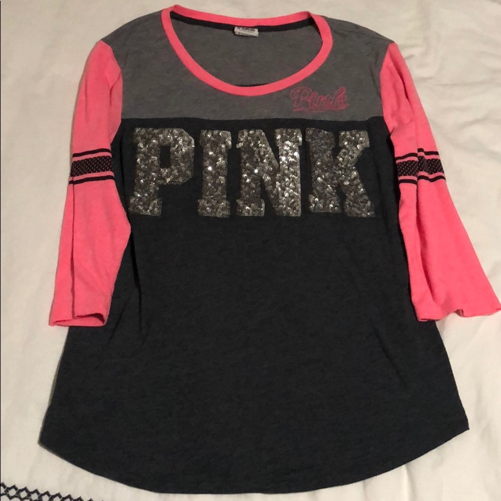 PINK sequined baseball tee